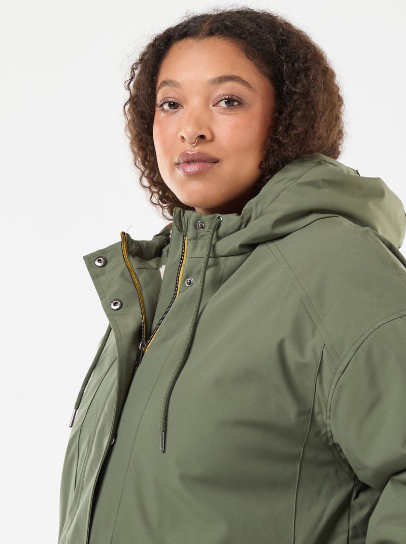 Parka repelente à água com capuz efeito pele de carneiro Verde - Kiabi