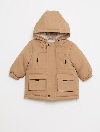 Parka repelente à água com capuz e forro efeito ovelha