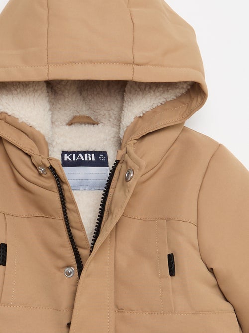 Parka repelente de água com capuz e forro efeito lã de ovelha - Kiabi