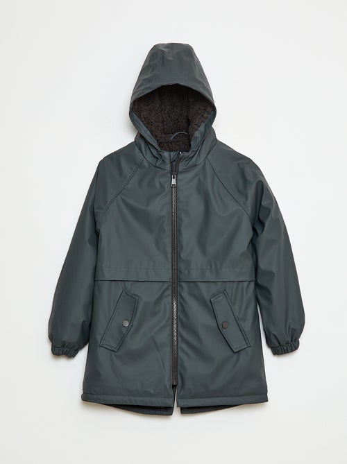 Parka repelente de água com capuz efeito pele de ovelha - Kiabi
