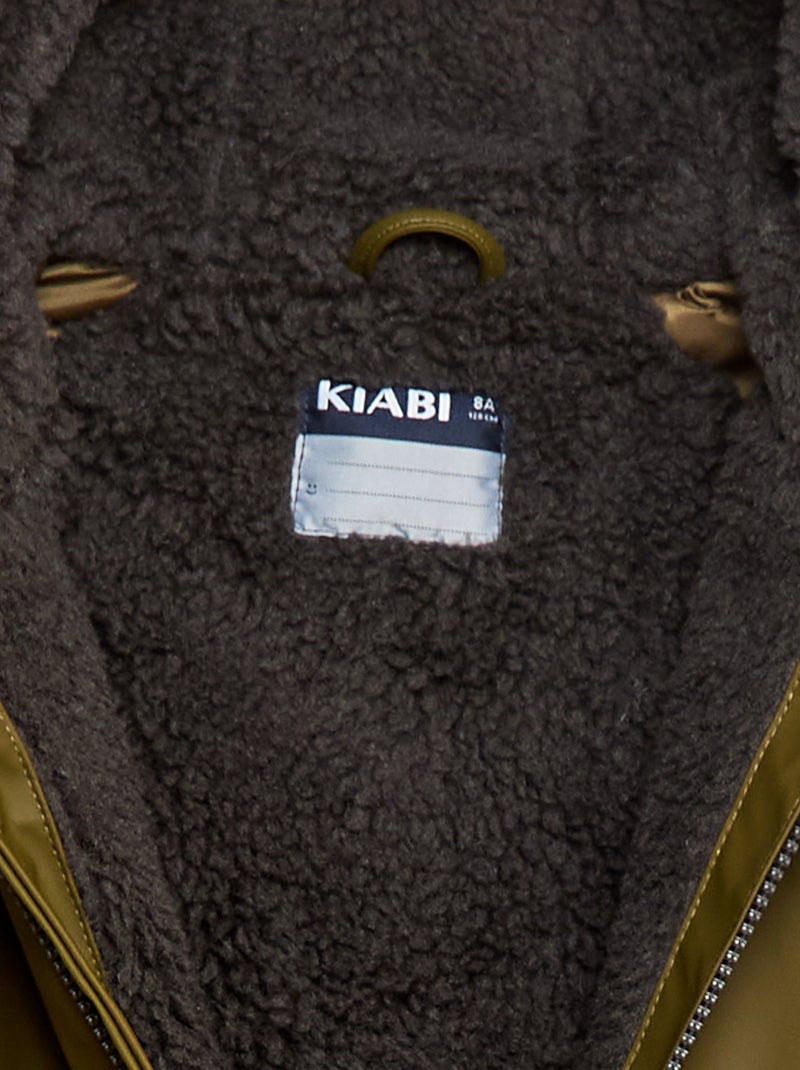 Parka repelente de água com capuz efeito shearling Verde - Kiabi