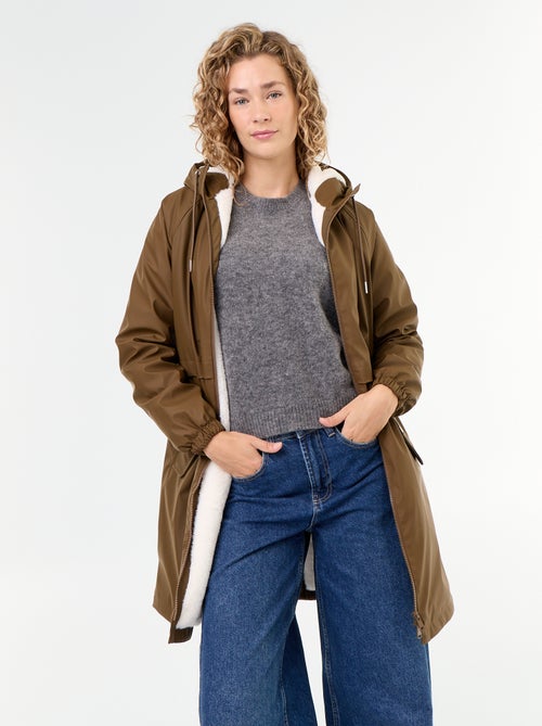 Parka reta forrada em pelo sintético - Kiabi