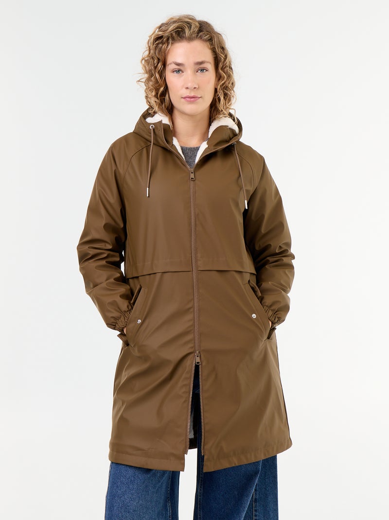 Parka reta forrada em pelo sintético Castanho - Kiabi