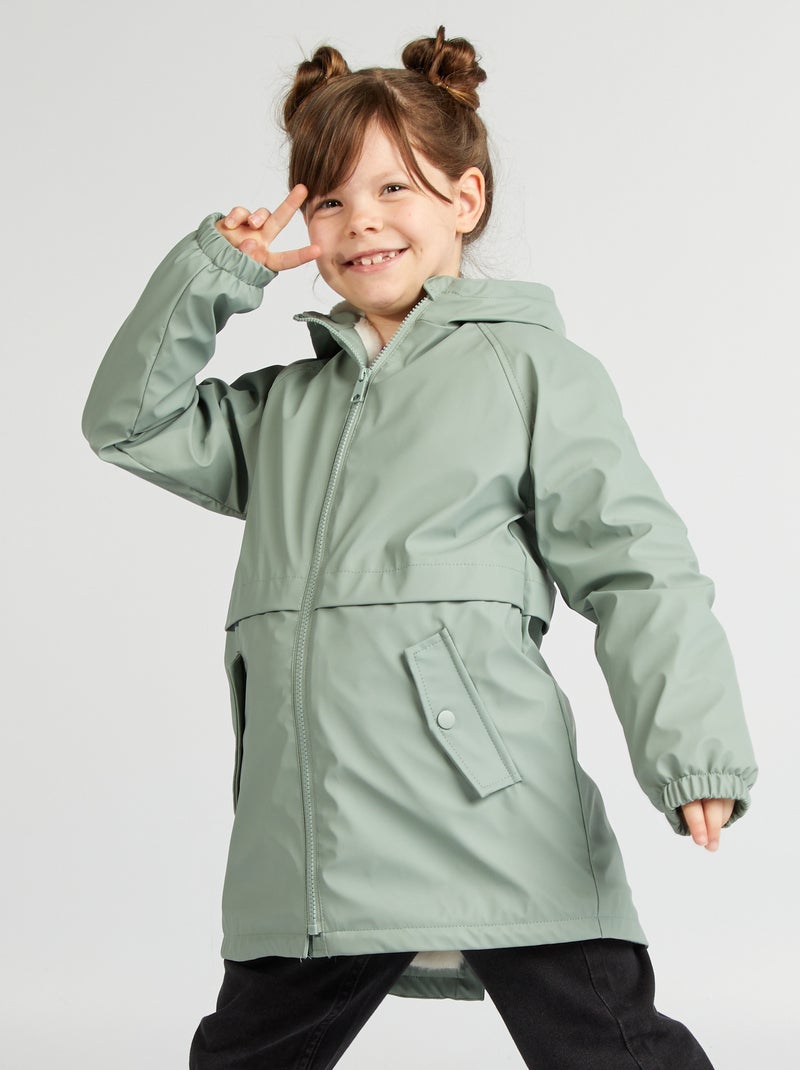 Parka semi-comprida forrada com capuz VERDE - Kiabi