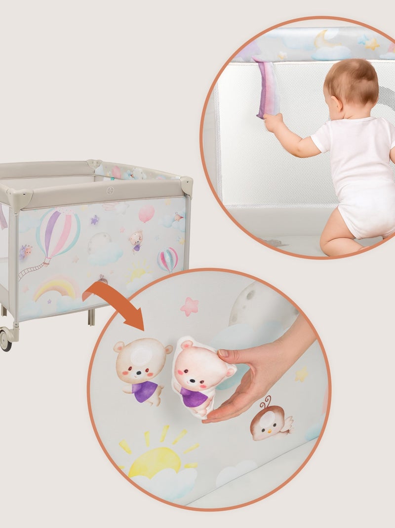 Parque 100x100cm LIONELO Mille - Colchão alta densidade - Rodas - Brinquedos velcro - 0-36 meses Bege - Kiabi