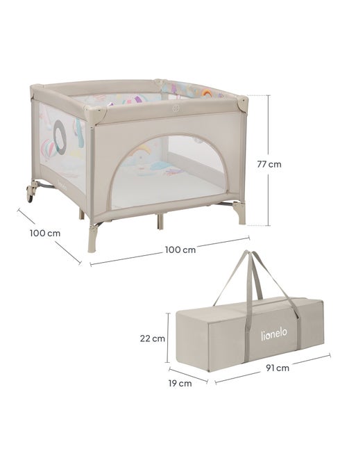 Parque 100x100cm LIONELO Mille - Colchão alta densidade - Rodas - Brinquedos velcro - 0-36 meses - Kiabi Parque 100x100cm LIONELO Mille - Colchão alta densidade - Rodas - Brinquedos velcro - 0-36 meses - Kiabi