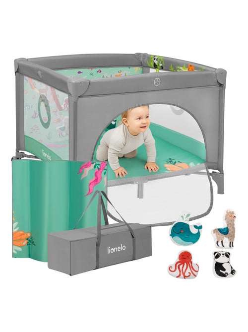 Parque 100x100cm LIONELO Mille - Colchão alta densidade - Rodas - Brinquedos velcro - 0-36 meses - Kiabi Parque 100x100cm LIONELO Mille - Colchão alta densidade - Rodas - Brinquedos velcro - 0-36 meses - Kiabi