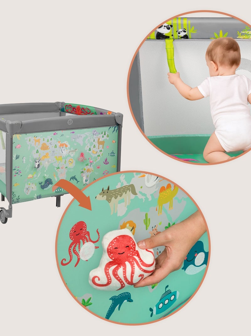 Parque 100x100cm LIONELO Mille - Colchão alta densidade - Rodas - Brinquedos velcro - 0-36 meses Cinza - Kiabi