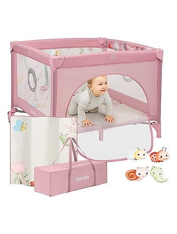 Parque 100x100cm LIONELO Mille - Colchão alta densidade - Rodas - Brinquedos velcro - 0-36 meses
