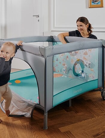 Parque 100x100cm LIONELO Mille - Colchão alta densidade - Rodas - Brinquedos velcro - 0-36 meses