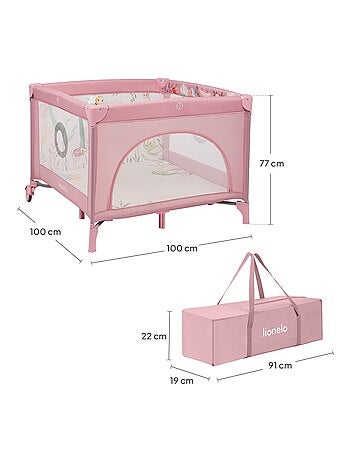 Parque 100x100cm LIONELO Mille - Colchão alta densidade - Rodas - Brinquedos velcro - 0-36 meses
