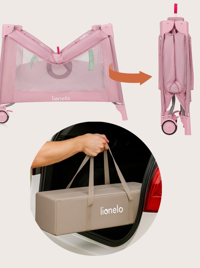 Parque 100x100cm LIONELO Mille - Colchão alta densidade - Rodas - Brinquedos velcro - 0-36 meses Rosa - Kiabi
