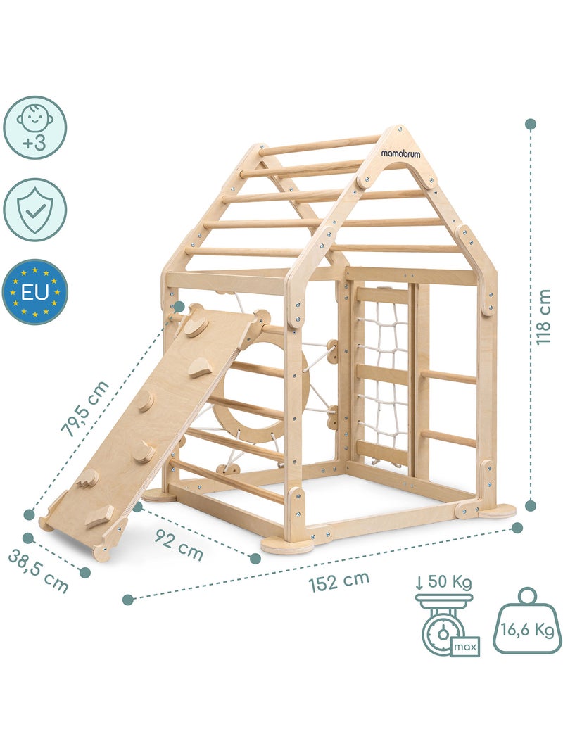 Parque infantil de madeira para interior com casa, escadas, escorrega e parede de escalada N/D - Kiabi