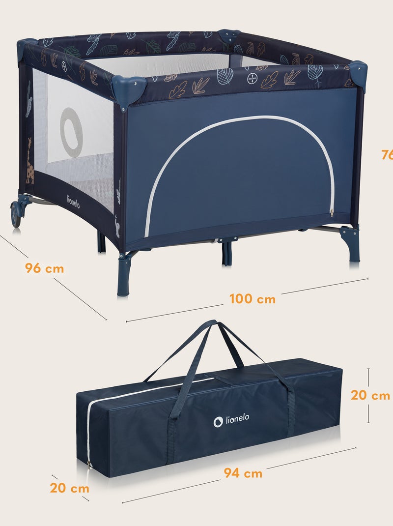 Parque infantil LIONELO Bonnie – 100 x 96 cm – Colchão confortável – Rodas – Bolsa de transporte Azul - Kiabi