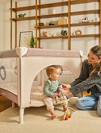 Parque infantil LIONELO Bonnie – 100 x 96 cm – Colchão confortável – Rodas – Bolsa de transporte