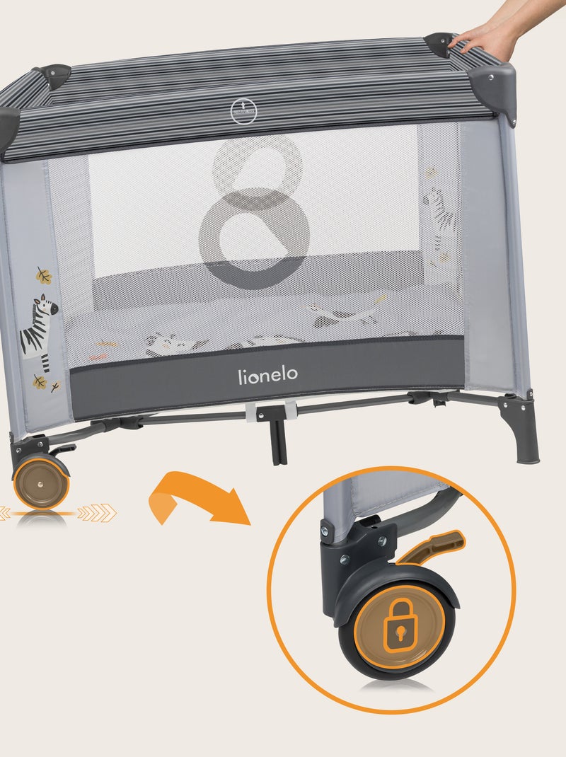 Parque infantil LIONELO Bonnie – 100 x 96 cm – Colchão confortável – Rodas – Bolsa de transporte Cinza-cinza - Kiabi