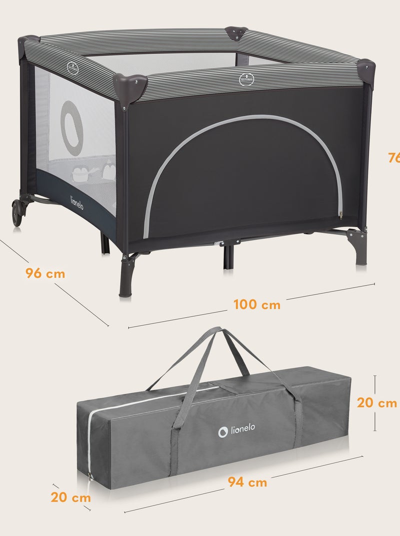Parque infantil LIONELO Bonnie – 100 x 96 cm – Colchão confortável – Rodas – Bolsa de transporte Cinza - Kiabi