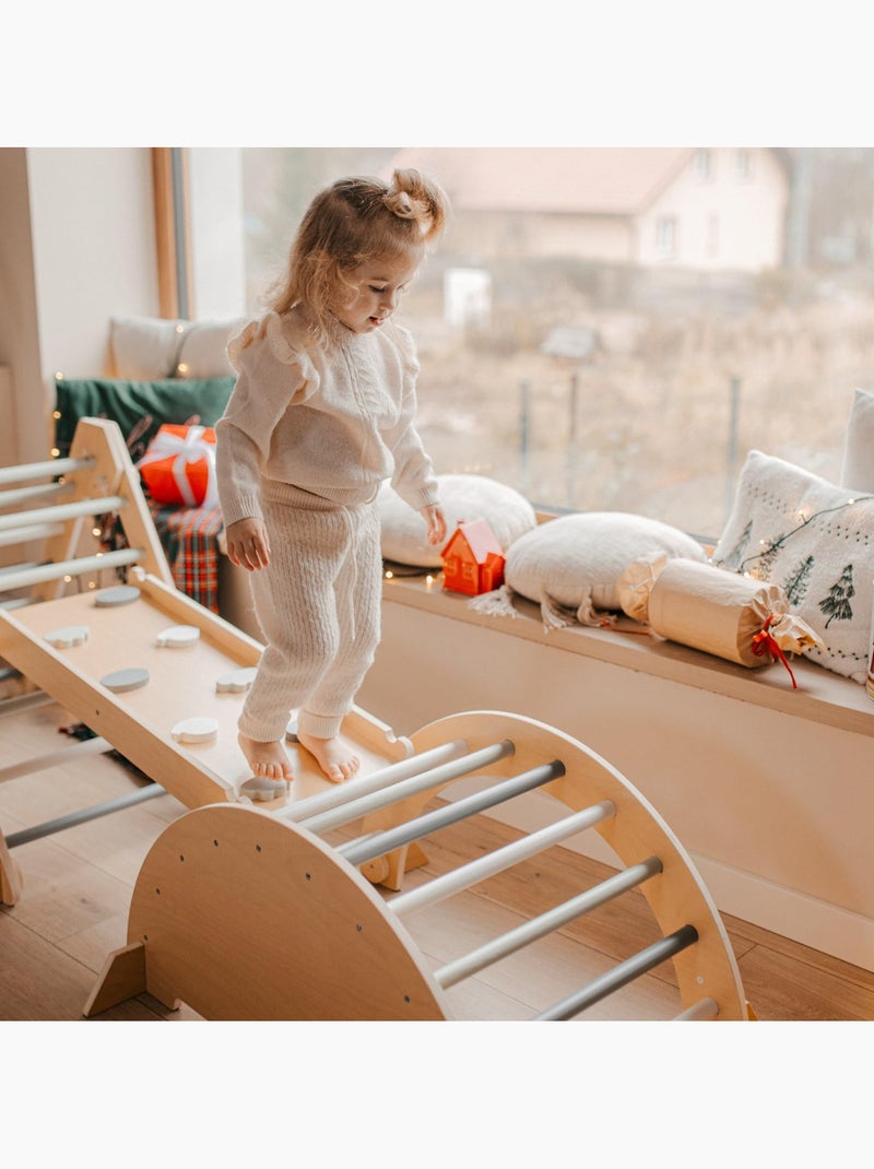 Parque infantil montessori 3 em 1 em madeira mamabrum – triângulo pikler, arco e rampa Bege - Kiabi