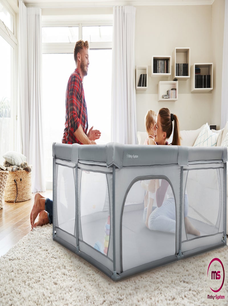 Parque infantil xxl moby-system 200 x 160 cm com estrutura reforçada e saco de transporte Cinza - Kiabi