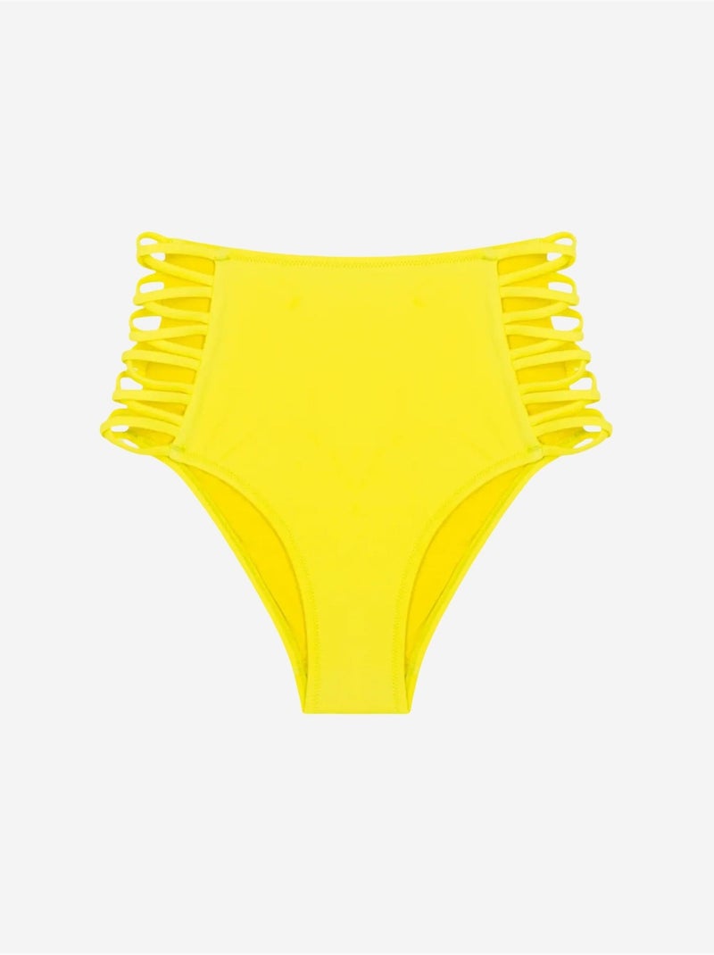 Parte de baixo de biquíni básica de cintura alta com detalhe em cordão penti Amarelo-limão - Kiabi