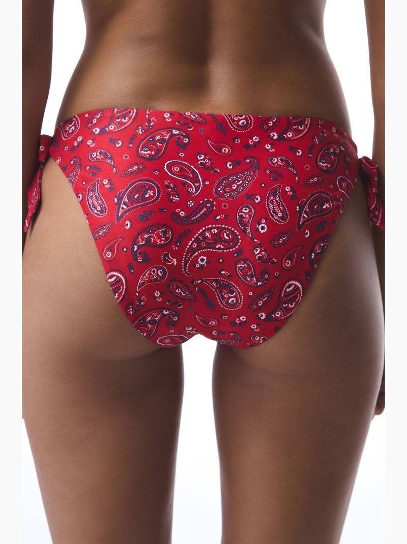 Parte de baixo de biquíni brasileiro bandana com padrão étnico e fivela penti Vermelho - Kiabi