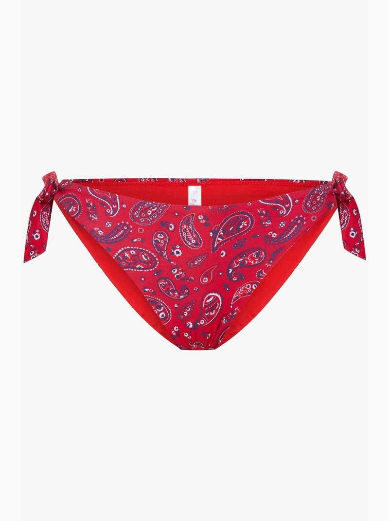 Parte de baixo de biquíni brasileiro bandana com padrão étnico e fivela penti Vermelho - Kiabi