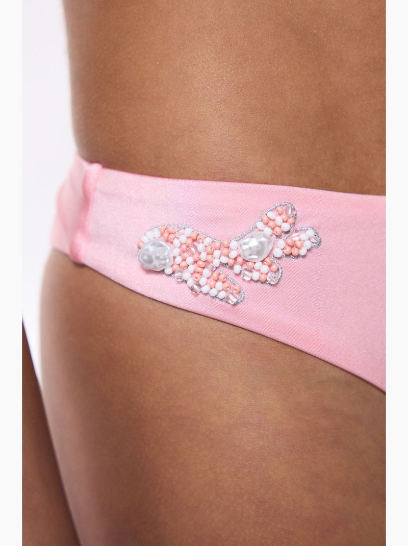 Parte de baixo de biquíni com detalhe de miçangas e corte em v penti Rosa doce - Kiabi