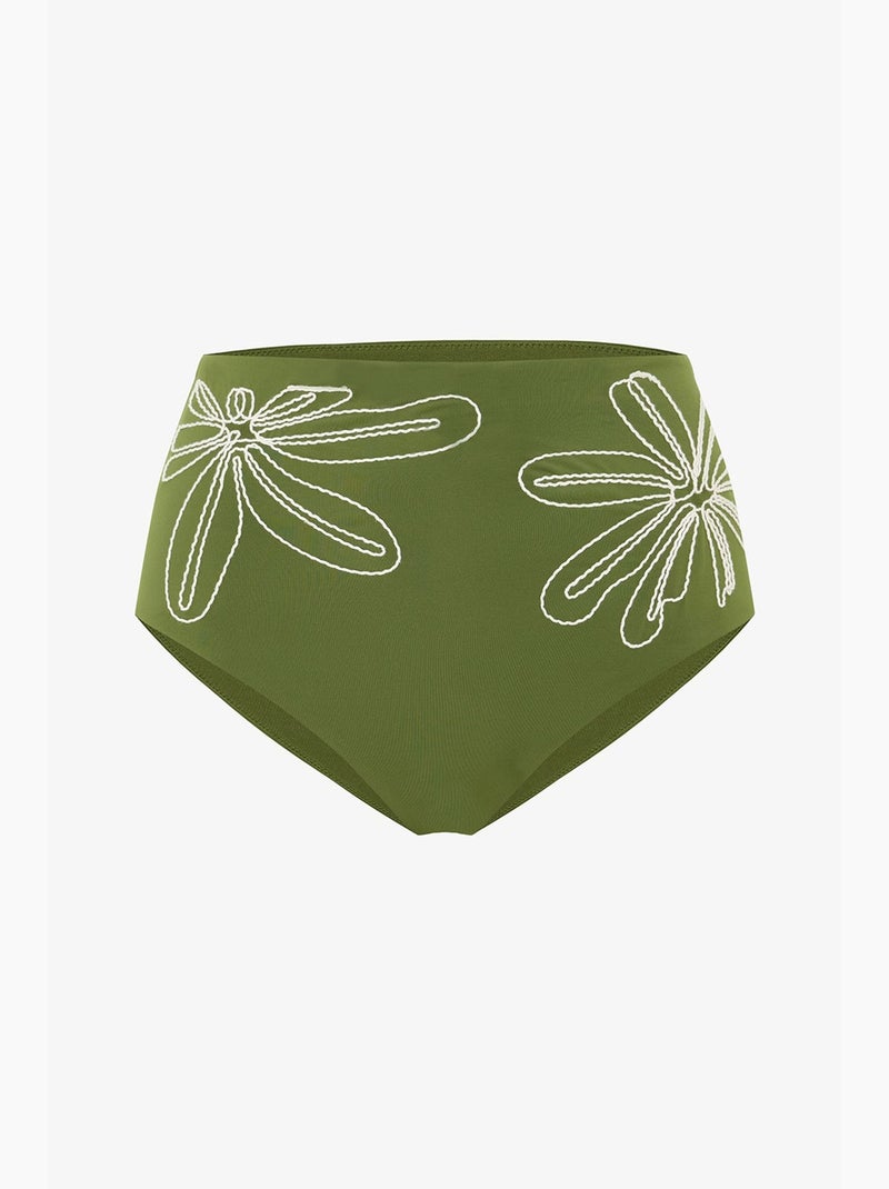 Parte de baixo de biquíni feminina bordada penti Verde cáqui - Kiabi