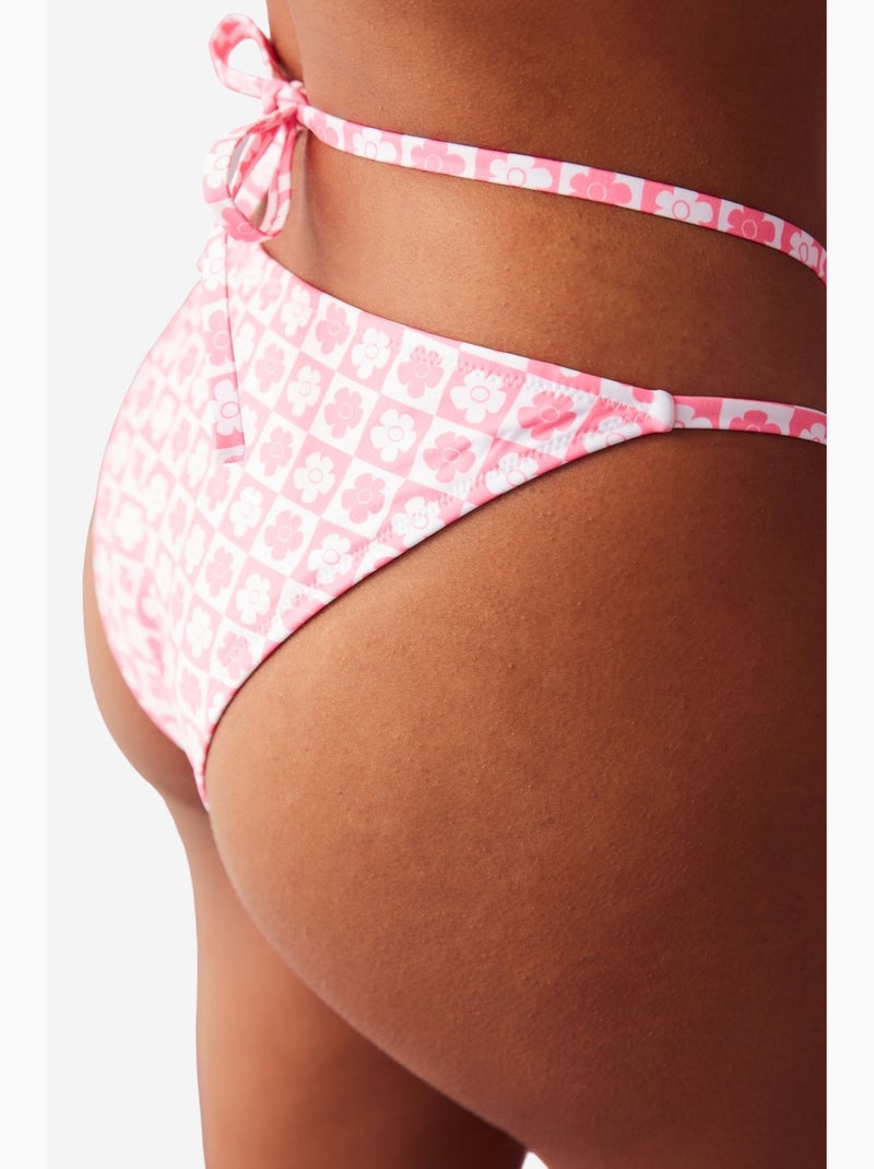 Parte de baixo de biquíni lika cross com padrão floral e detalhe de acessório penti Rosa/Branco - Kiabi