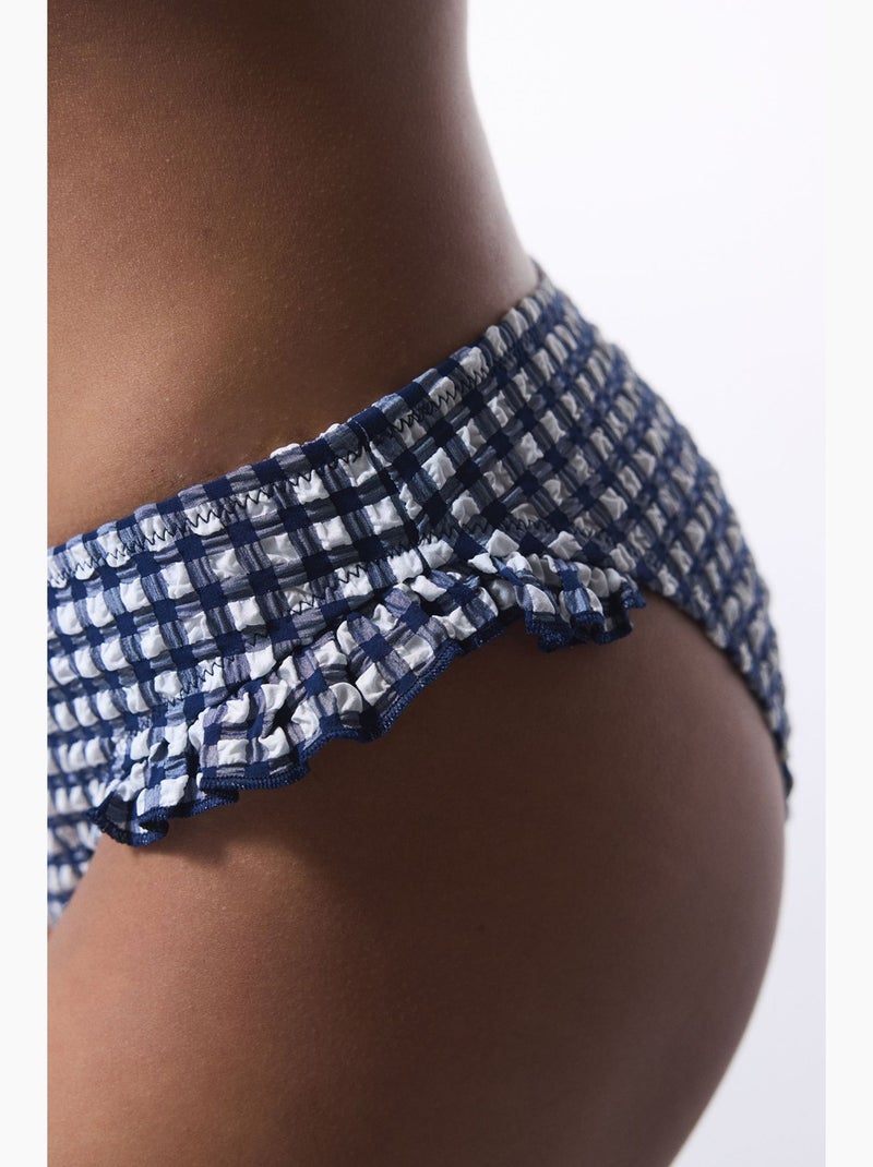 Parte de baixo de biquíni texas xadrez com babados penti Azul Branco - Kiabi
