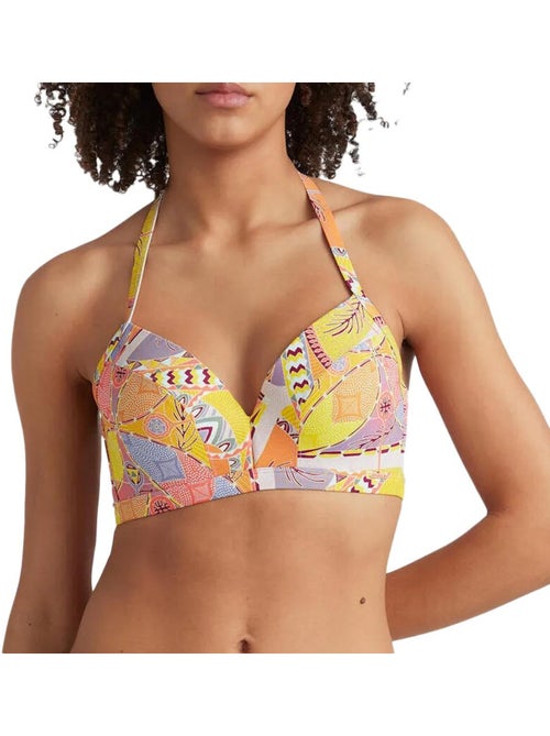 Parte de Cima de Biquíni O'Neill Panama para Mulher em Malva e Amarelo - Kiabi
