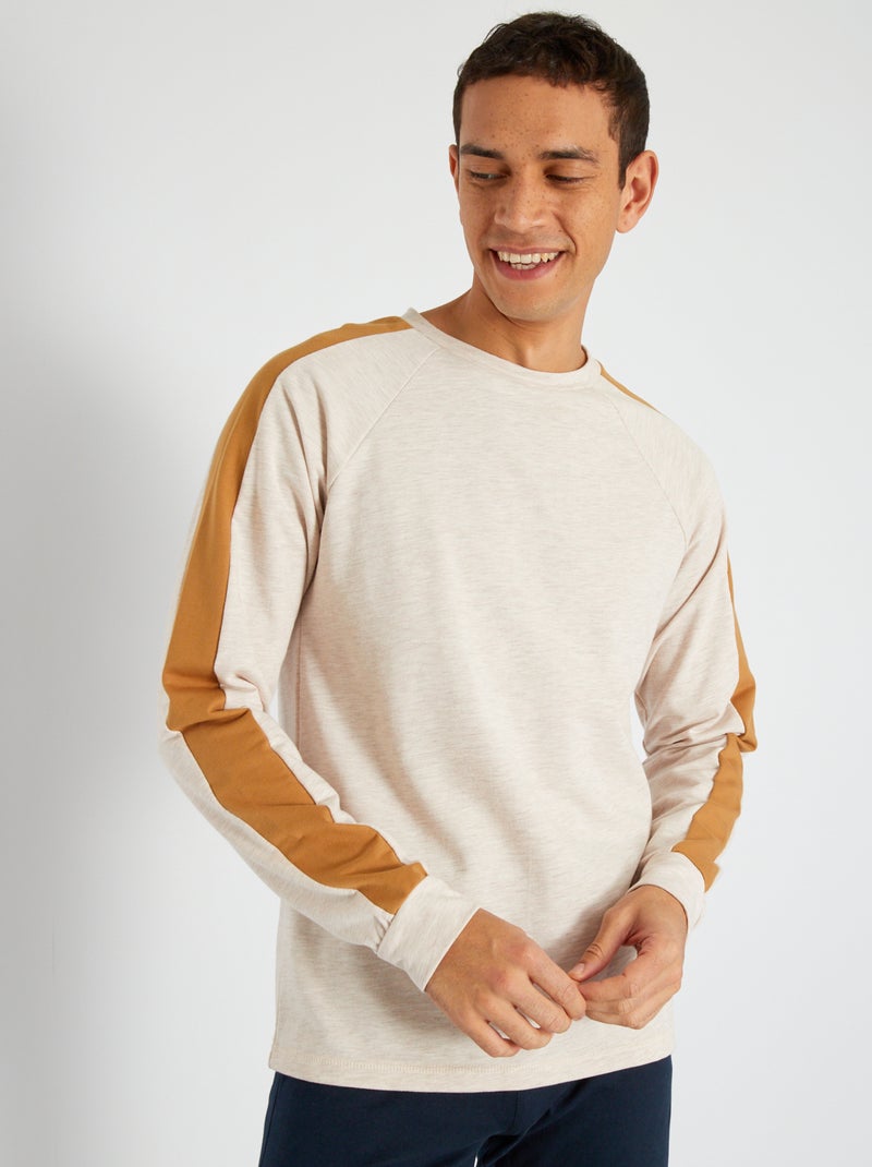 Parte de cima de pijama em moletão bege - Kiabi