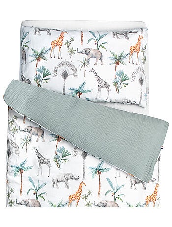 Parure de cama bebê reversível em gaze de algodão | sevira kids