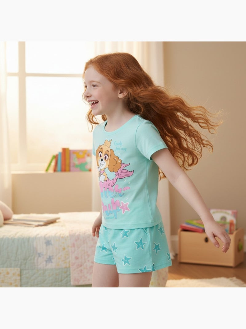 Paw Patrol - Conjunto t-shirt e calção menina estampado Azul - Kiabi