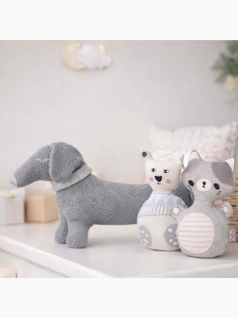 Peluche filhote de dachshund em algodão orgânico tricotado | sevira kids Cinza - Kiabi