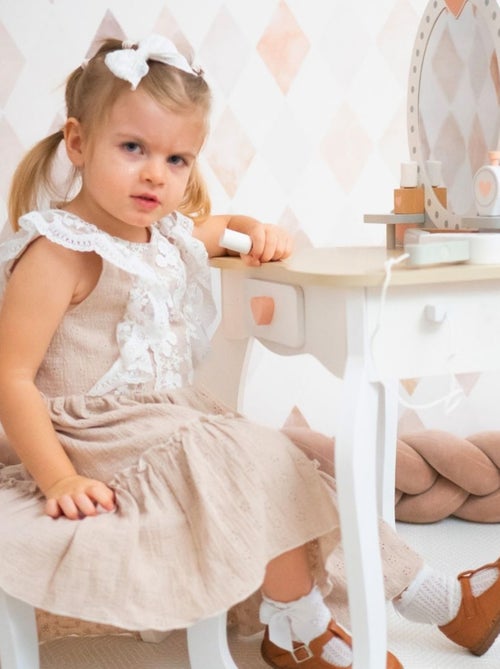 Penteadeira infantil de madeira com banco e acessórios - Kiabi