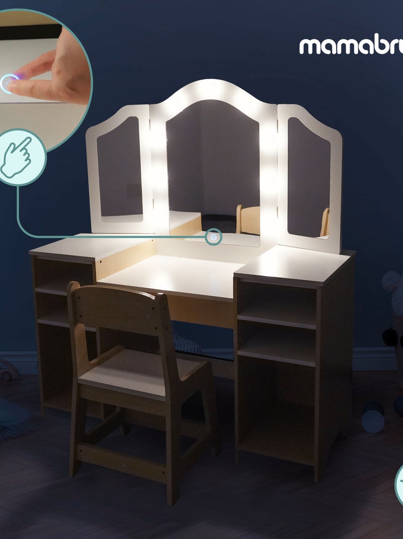 Penteadeira infantil de madeira com cadeira, acessórios e luzes led N/D - Kiabi