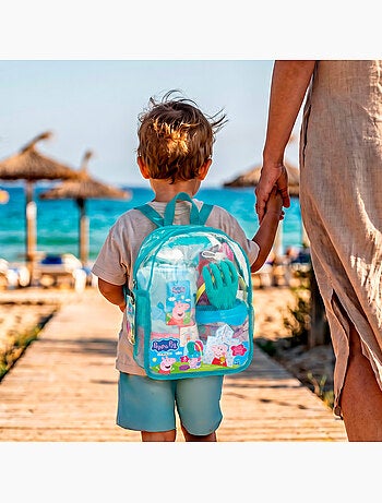 Peppa pig conjunto de balde de praia com acessórios, mochila e poncho
