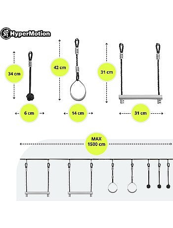 Percurso de obstáculos ninja hypermotion com slackline e 7 obstáculos para crianças