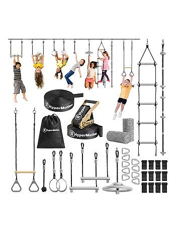Percurso de obstáculos ninja infantil hypermotion com slackline e 9 obstáculos