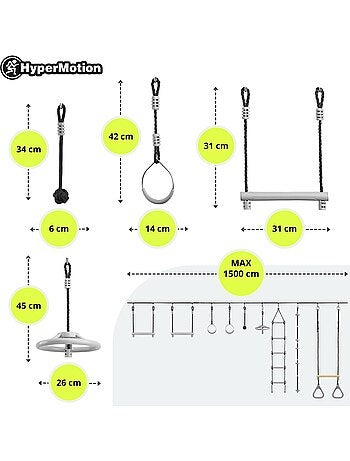 Percurso de obstáculos ninja infantil hypermotion com slackline e 9 obstáculos