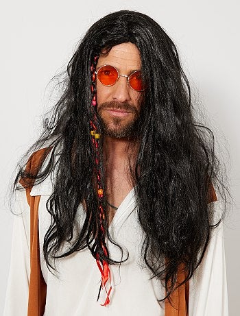 Peruca com 2 tranças e madeixas de cores + pérolas - Kiabi