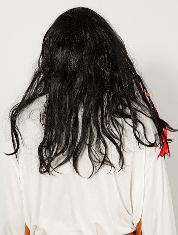 Peruca com 2 tranças e madeixas de cores + pérolas - Kiabi