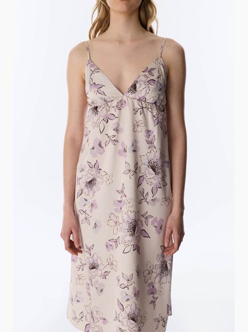 Petal cetim floral camisa de noite penti Bege natural - Kiabi