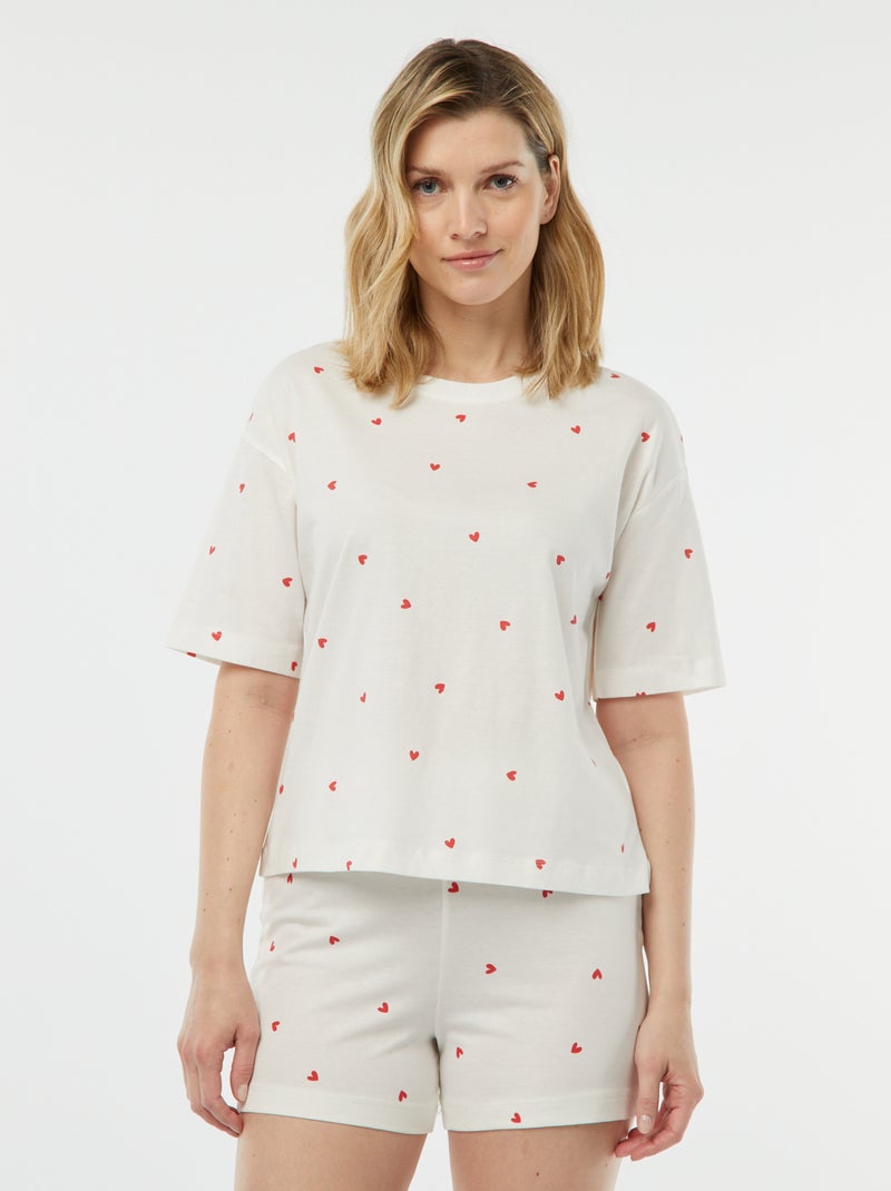 Pijama - t-shirt + calções estampados BRANCO - Kiabi