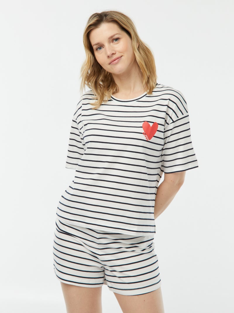 Pijama - t-shirt + calções estampados BRANCO - Kiabi
