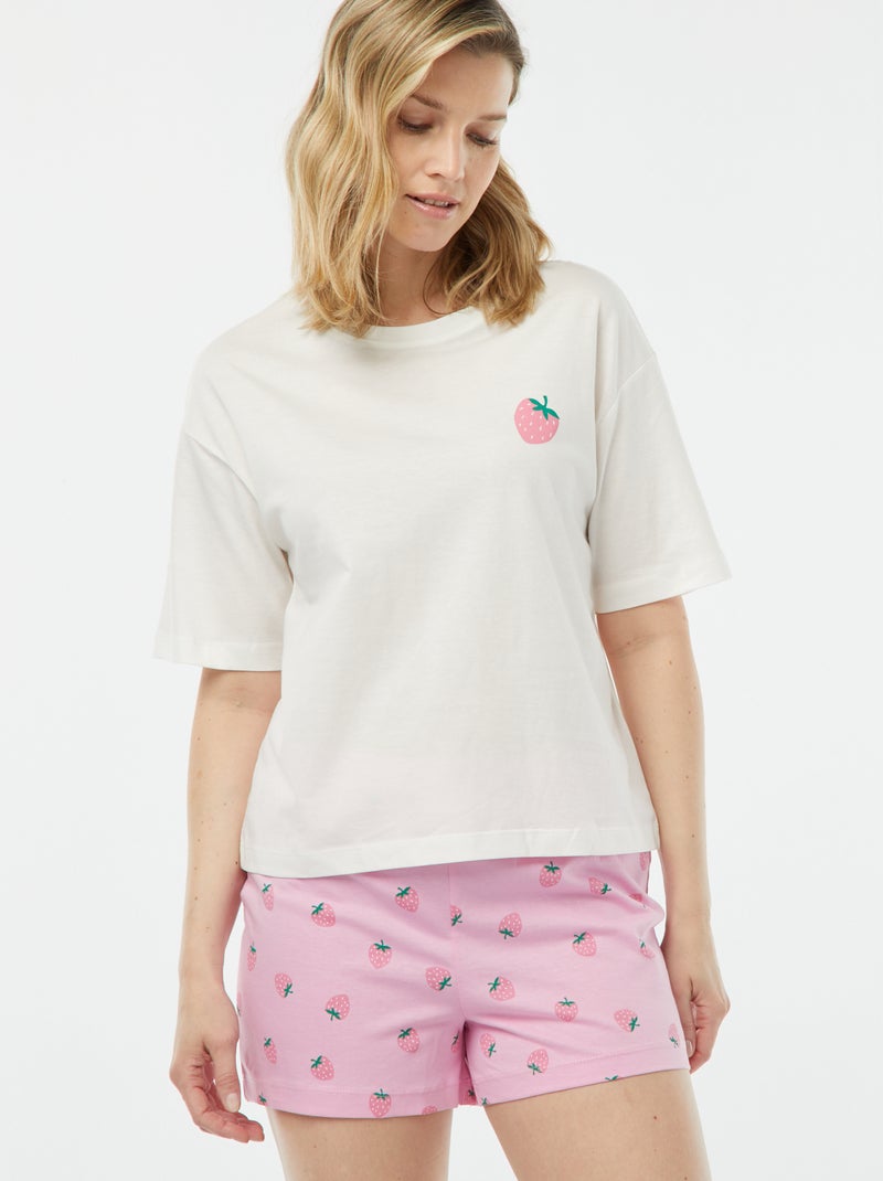 Pijama - t-shirt + calções estampados ROSA - Kiabi