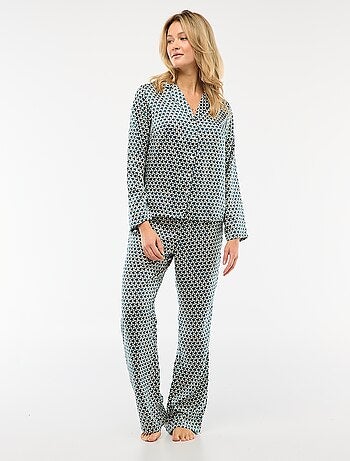 Pijama 2 peças efeito acetinado - camisa + calças