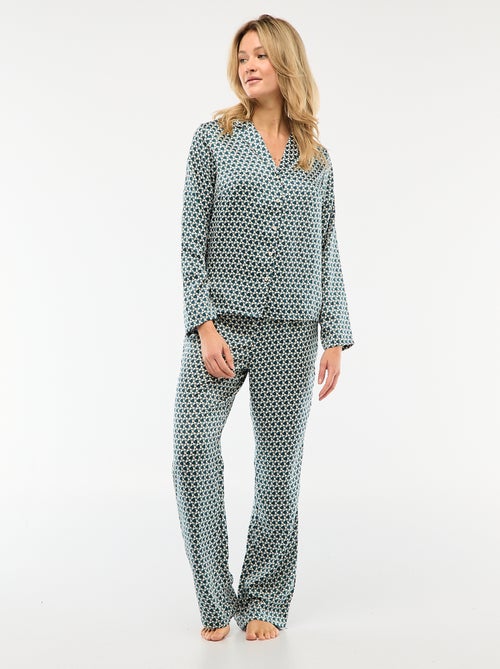 Pijama 2 peças efeito acetinado - camisa + calças - Kiabi