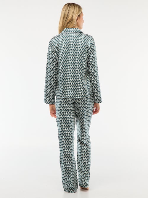 Pijama 2 peças efeito acetinado - camisa + calças - Kiabi